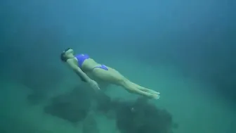 Free Diving In Blue Thong Bikini #2