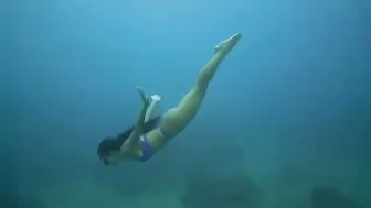 Free Diving In Blue Thong Bikini #3