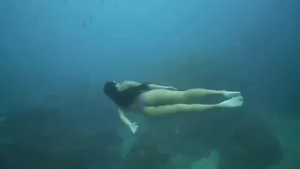 Free Diving In Blue Thong Bikini #4