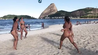 Brazilian Women Thong Bikini Foot Volley Practice #2