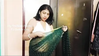 Green shiffon saree Draping/Fashion designer blouse #sareedraping #transparent #fashion #housewife #8